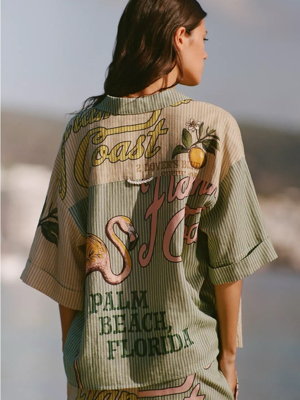 Celadine Flamingo Coast Short-Sleeve Linen Blend Buttondown Shirt Size Small NWT - Picture 2 of 12